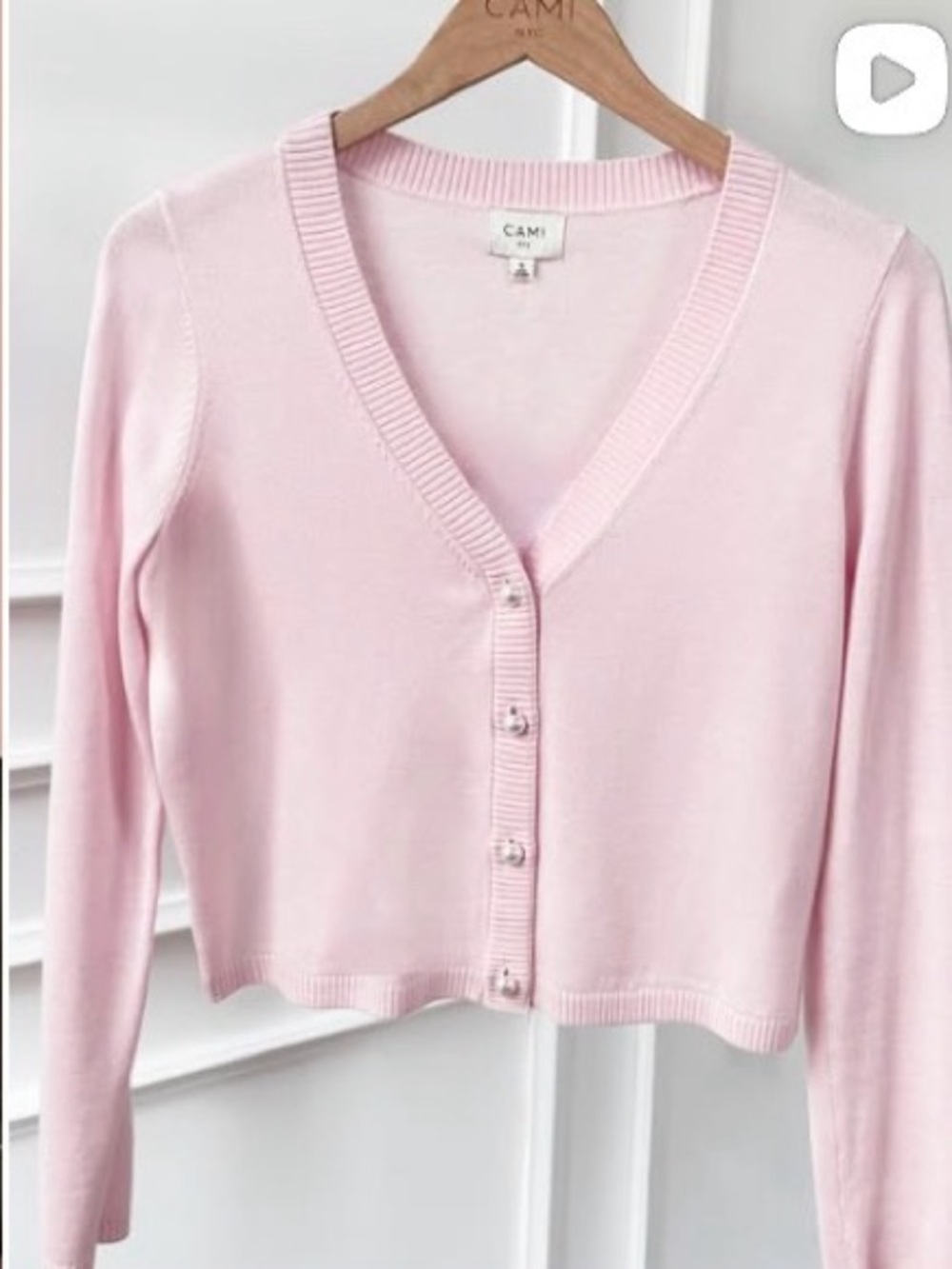 Cami Light Pink V-Neck Pearl Button Cardigan